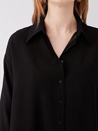 Düz Uzun Kollu Oversize Müslin Kadın Gömlek