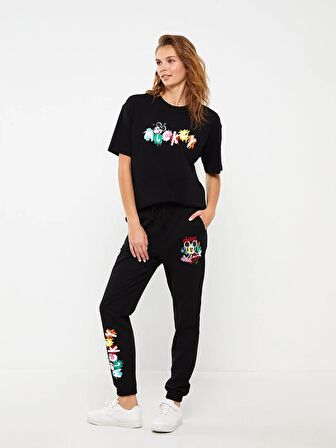 Beli Lastikli Mickey Mouse Baskılı Kadın Jogger Eşofman Altı