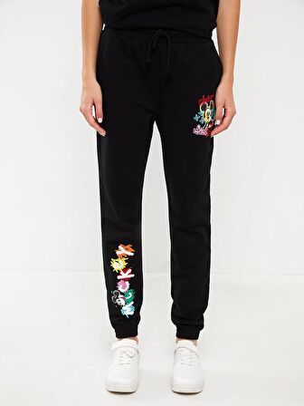 Beli Lastikli Mickey Mouse Baskılı Kadın Jogger Eşofman Altı