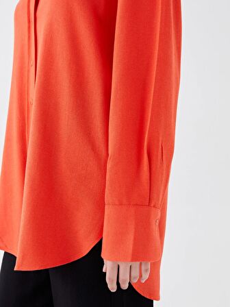 Düz Uzun Kollu Oversize Keten Karışımlı Kadın Gömlek