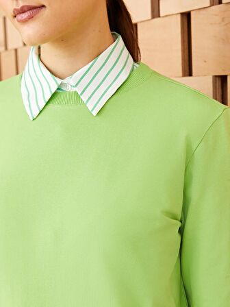 Bisiklet Yaka Düz Uzun Kollu Kadın Sweatshirt