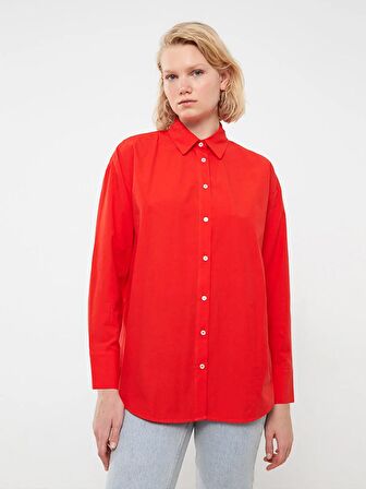 Düz Uzun Kollu Oversize Poplin Kadın Gömlek Tunik
