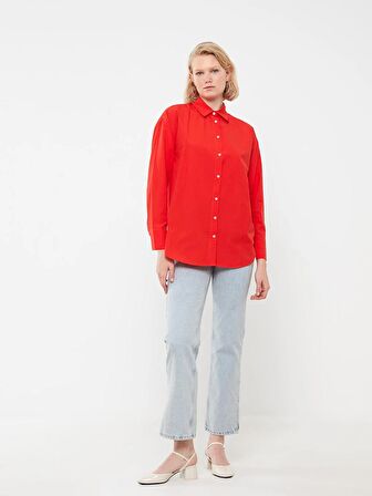 Düz Uzun Kollu Oversize Poplin Kadın Gömlek Tunik