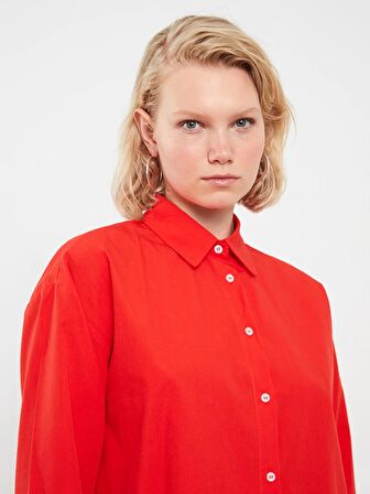 Düz Uzun Kollu Oversize Poplin Kadın Gömlek Tunik