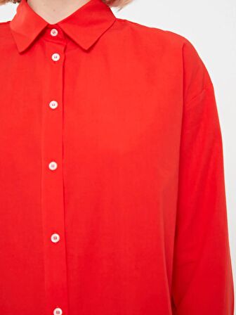 Düz Uzun Kollu Oversize Poplin Kadın Gömlek Tunik
