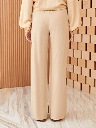 Beli Lastikli Düz Keten Karışımlı Kadın Pantolon