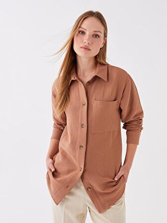 Düz Uzun Kollu Oversize Müslin Kadın Gömlek Tunik