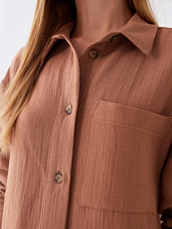 Düz Uzun Kollu Oversize Müslin Kadın Gömlek Tunik