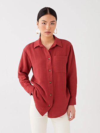 Düz Uzun Kollu Oversize Müslin Kadın Gömlek Tunik