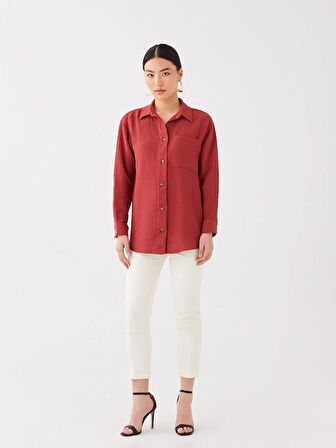 Düz Uzun Kollu Oversize Müslin Kadın Gömlek Tunik