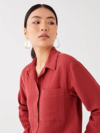 Düz Uzun Kollu Oversize Müslin Kadın Gömlek Tunik