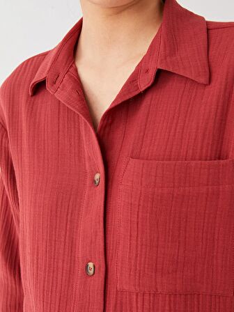 Düz Uzun Kollu Oversize Müslin Kadın Gömlek Tunik