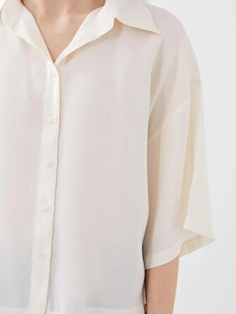 Düz Kısa Kollu Oversize Kadın Gömlek