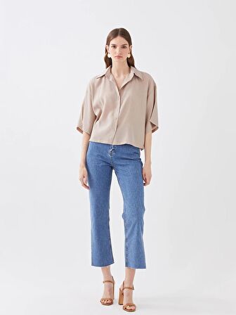 Düz Kısa Kollu Oversize Kadın Gömlek