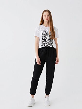 Kadın Beli Lastikli Havuç Kesim Düz Pantolon