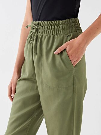Kadın Beli Lastikli Havuç Kesim Düz Pantolon