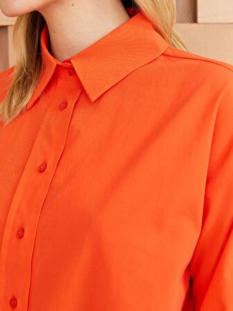 Düz Uzun Kollu Oversize Poplin Kadın Gömlek Tunik