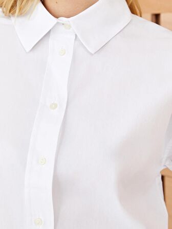 Düz Uzun Kollu Oversize Poplin Kadın Gömlek Tunik