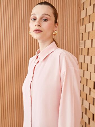 Düz Uzun Kollu Oversize Poplin Kadın Gömlek Tunik