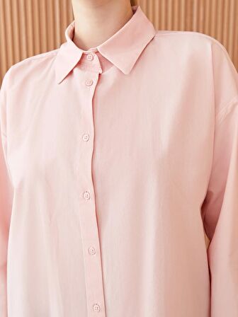 Düz Uzun Kollu Oversize Poplin Kadın Gömlek Tunik