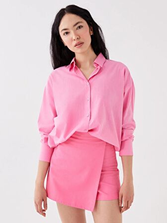Düz Uzun Kollu Oversize Keten Görünümlü Kadın Gömlek Tunik
