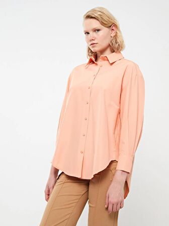 Düz Uzun Kollu Oversize Poplin Kadın Gömlek Tunik