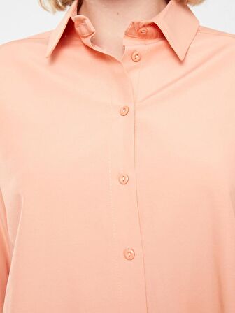 Düz Uzun Kollu Oversize Poplin Kadın Gömlek Tunik