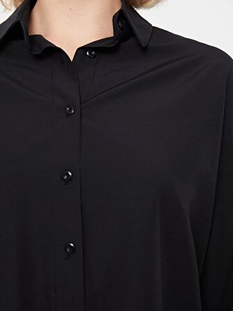 Düz Uzun Kollu Oversize Poplin Kadın Gömlek Tunik