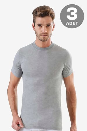 Özel Üretim Erkek Gri Sıfır Yaka Kısa Kollu Fanila Tişört 3'lü Paket Kombin Tekli Hediyelik