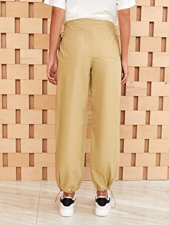 Kadın Beli Lastikli Düz Paraşüt Pantolon