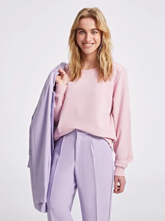 Bisiklet Yaka Düz Uzun Kollu Kadın Sweatshirt