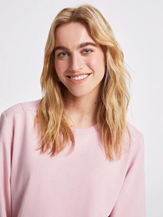 Bisiklet Yaka Düz Uzun Kollu Kadın Sweatshirt