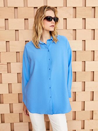 Düz Uzun Kollu Oversize Kadın Gömlek Tunik