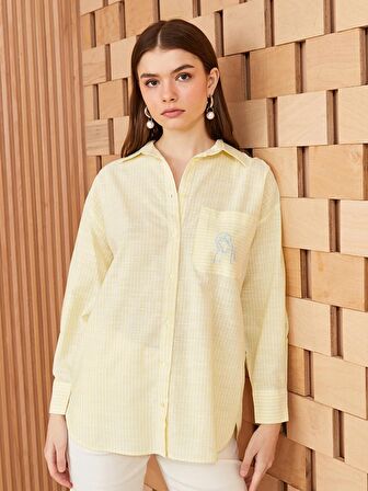 Çizgili Uzun Kollu Oversize Poplin Kadın Gömlek