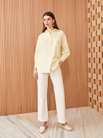 Çizgili Uzun Kollu Oversize Poplin Kadın Gömlek