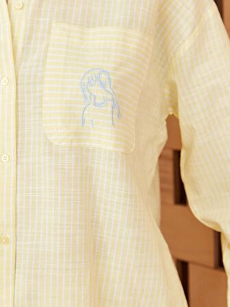 Çizgili Uzun Kollu Oversize Poplin Kadın Gömlek