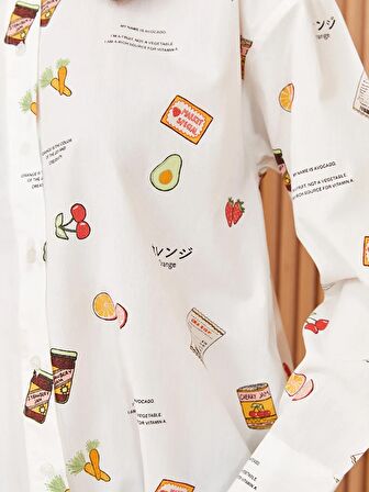 Desenli Uzun Kollu Poplin Kadın Gömlek Tunik