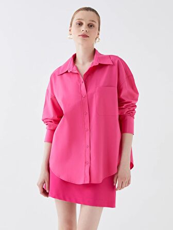Düz Uzun Kollu Oversize Poplin Kadın Gömlek