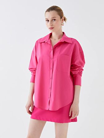 Düz Uzun Kollu Oversize Poplin Kadın Gömlek
