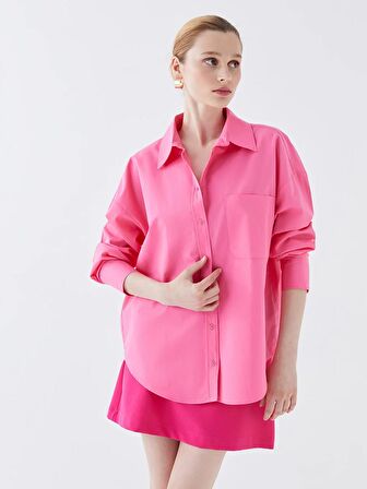 Düz Uzun Kollu Oversize Poplin Kadın Gömlek