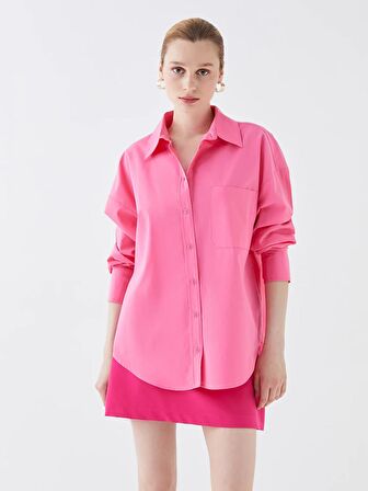 Düz Uzun Kollu Oversize Poplin Kadın Gömlek
