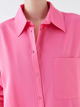 Düz Uzun Kollu Oversize Poplin Kadın Gömlek