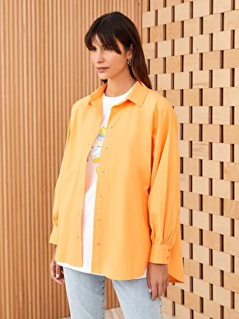 Düz Uzun Kollu Oversize Poplin Kadın Gömlek Tunik