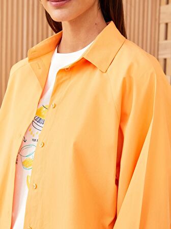 Düz Uzun Kollu Oversize Poplin Kadın Gömlek Tunik