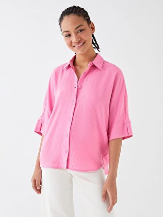 Düz Oversize Keten Görünümlü Kadın Gömlek
