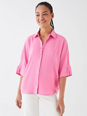 Düz Oversize Keten Görünümlü Kadın Gömlek