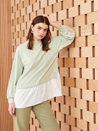 Bisiklet Yaka Düz Uzun Kollu Kadın Sweatshirt Tunik