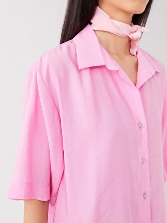 Düz Uzun Kollu Oversize Keten Görünümlü Kadın Gömlek