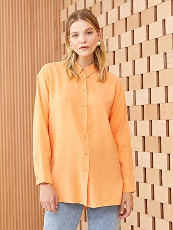 Düz Uzun Kollu Oversize Kadın Gömlek Tunik