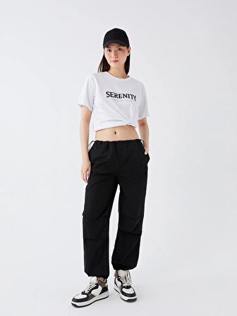 Kadın Beli Lastikli Düz Paraşüt Pantolon